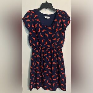 Peach Love California Modcloth Oh My Gosh Dinosaur Dress Navy Orange Sz Medium